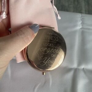 Happiness Looks Gorgeous On You Metallic Rose Colored Compact Double Mirror